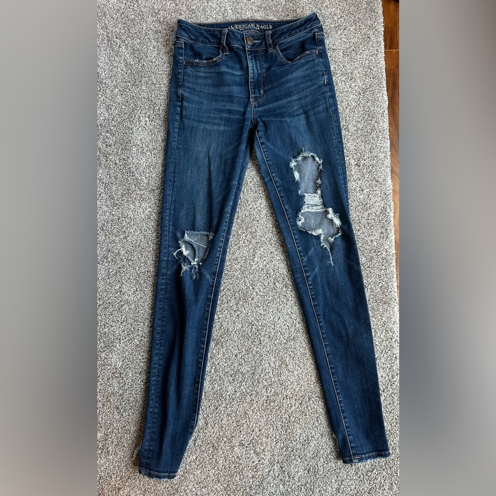 American Eagle Outfitters Dark Blue Distressed Skinny Jeans